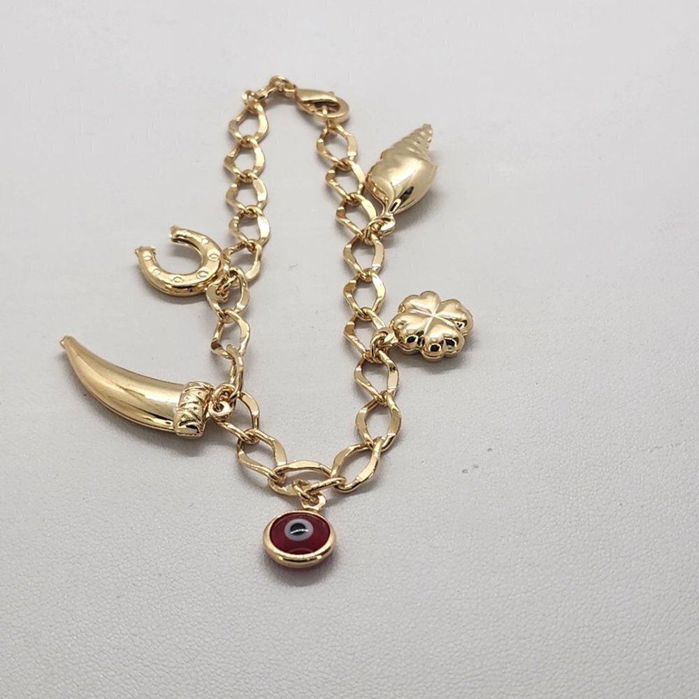 Brand New Brazilain 18k Gold filled Red Evil Eye Multi Charms Bracelet - Picture 4 of 5